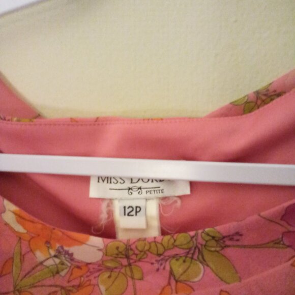 Miss Dorby Dress Women 12P 12 Petite Layered Short Sleeve Floral Pink - Picture 13 of 16